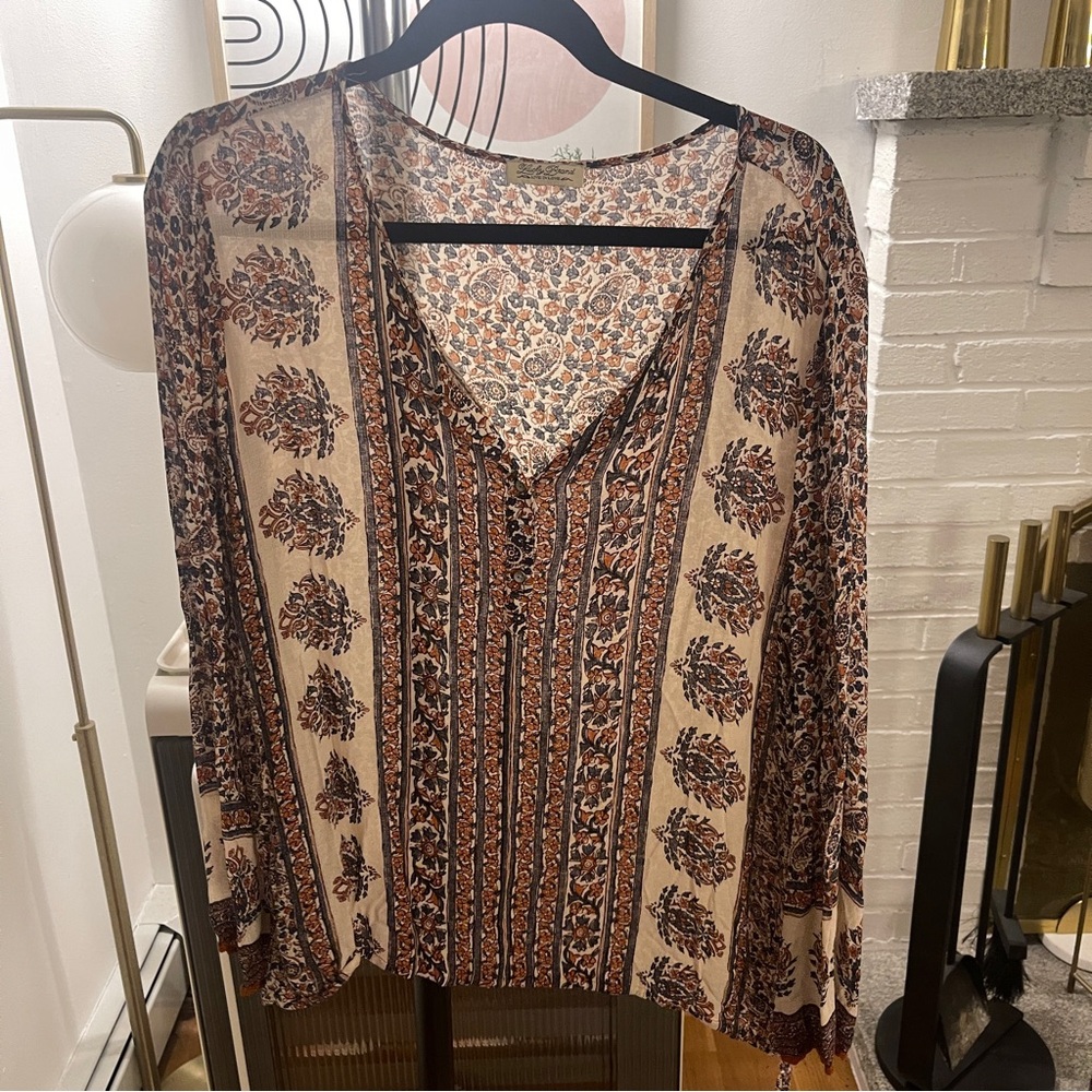 Lucky Brand Boho Long Sleeve Tie Hem Blouse